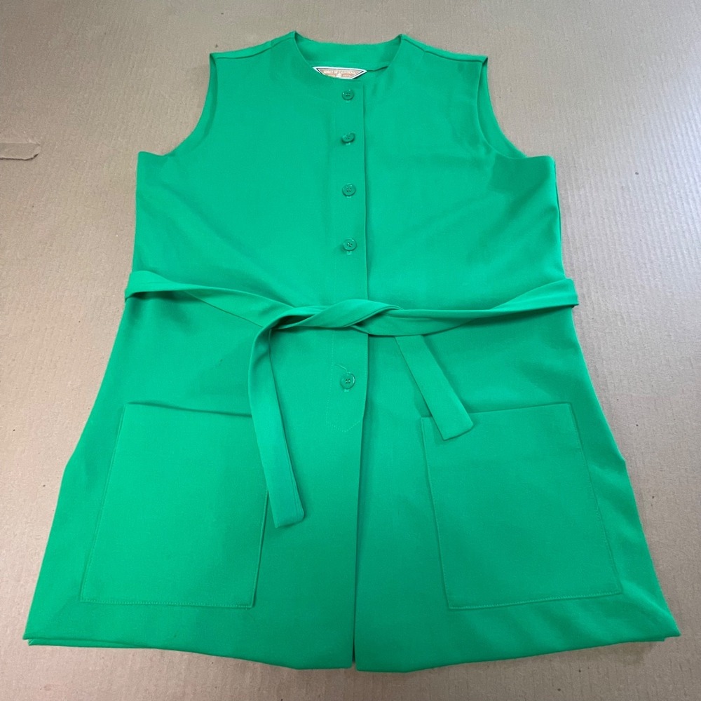 Vintage 70s Koret of California Green Dacron Knit Tunic Vest ILGWU Union Made 14
